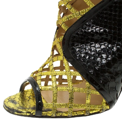 Pre-owned Christian Louboutin Black And Gold Python Bougliona Cage Ankle Boots Size 38.5