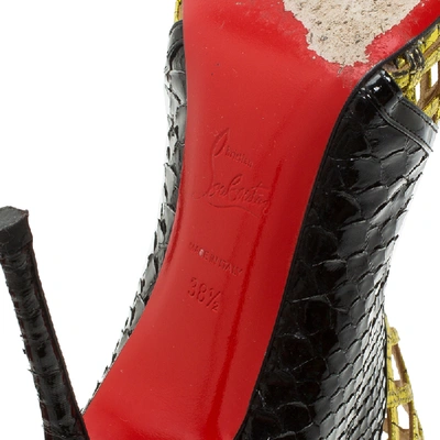 Pre-owned Christian Louboutin Black And Gold Python Bougliona Cage Ankle Boots Size 38.5