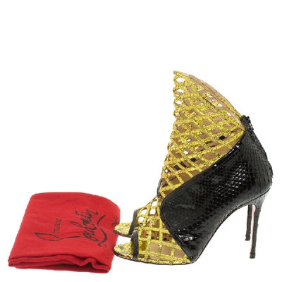 Pre-owned Christian Louboutin Black And Gold Python Bougliona Cage Ankle Boots Size 38.5