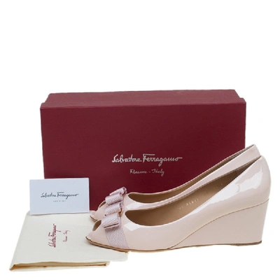 Pre-owned Ferragamo Blush Pink Patent Sissi Peep Toe Wedge Pumps Size 41