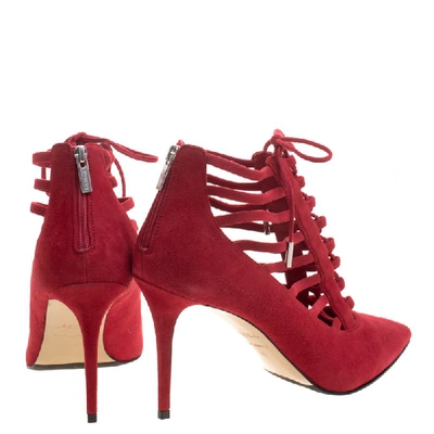 Pre-owned Le Silla Red Suede Caged Lace Up Ankle Boots Size 40