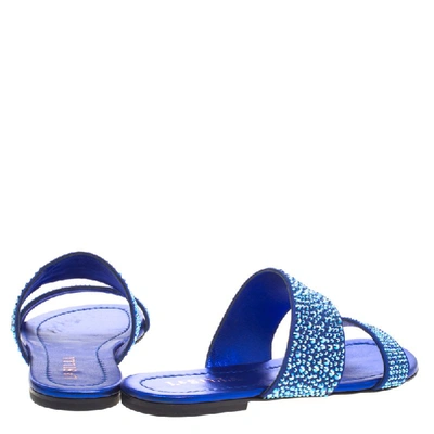 Pre-owned Le Silla Blue Crystal Embellished Suede Flat Slides Size 36
