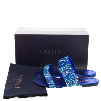 Pre-owned Le Silla Blue Crystal Embellished Suede Flat Slides Size 36