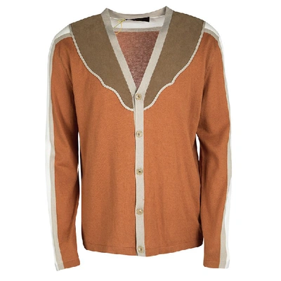 Pre-owned Etro Colorblock Faux Suede Panel Detail Button Front Cardigan 2xl In Multicolor