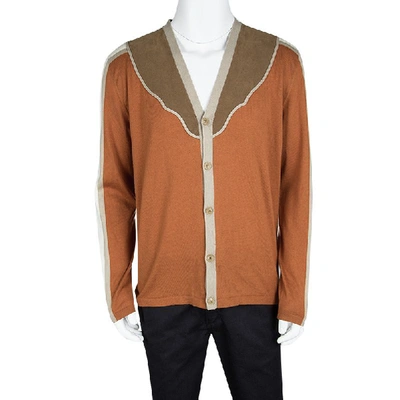 Pre-owned Etro Colorblock Faux Suede Panel Detail Button Front Cardigan 2xl In Multicolor