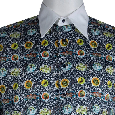 Pre-owned Etro Floral Printed Cotton Contrast Collar Button Front Shirt M In Multicolor
