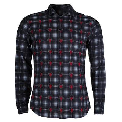 Pre-owned Givenchy Grey And Red Printed Checked Long Sleeve Buttondown Cotton Shirt M