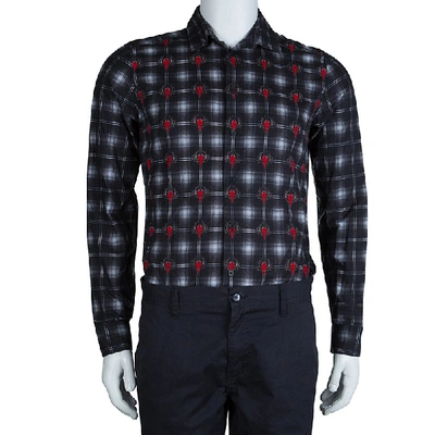 Pre-owned Givenchy Grey And Red Printed Checked Long Sleeve Buttondown Cotton Shirt M