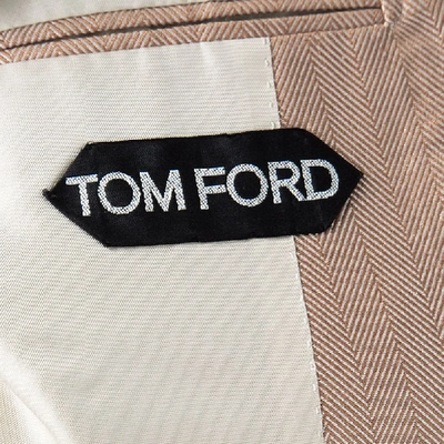 Pre-owned Tom Ford Orange Herringbone Pattern Silk Blazer L