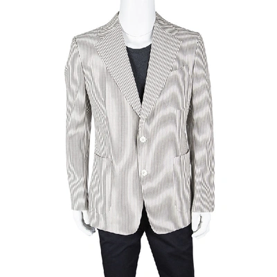 Pre-owned Tom Ford Brown And White Striped Cotton Basic Base Blazer Xl