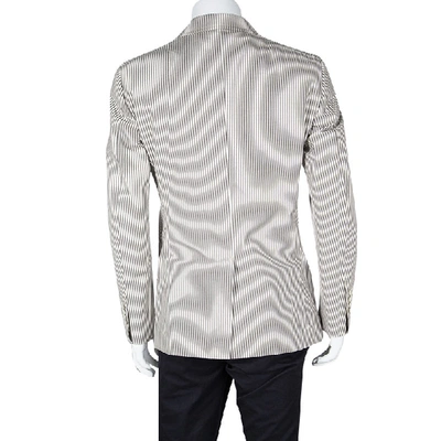 Pre-owned Tom Ford Brown And White Striped Cotton Basic Base Blazer Xl