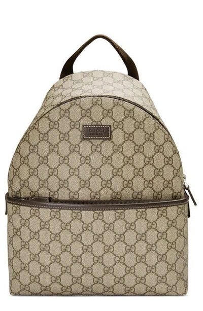 Shop Gucci Logo Canvas Backpack In Beige/ Ebony