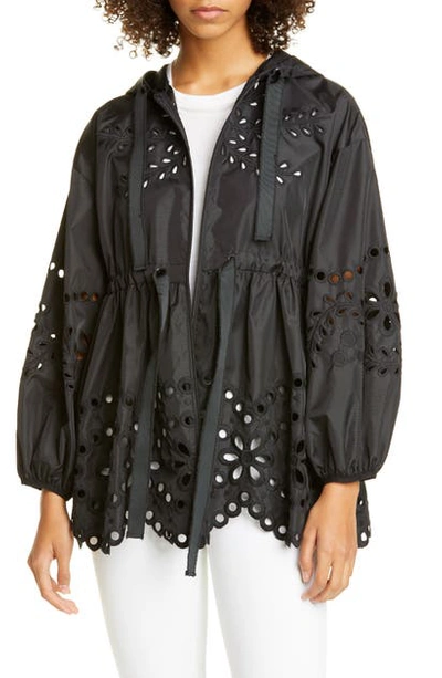 Red Valentino Nylon Eyelet Lace Parka Jacket In 0no Black | ModeSens