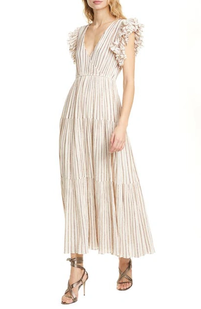 Shop Ulla Johnson Lilliana Metallic Stripe Dress In Cream