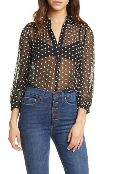 Shop Alice And Olivia Sheila Embroidered Sheer Blouse In Black/ White