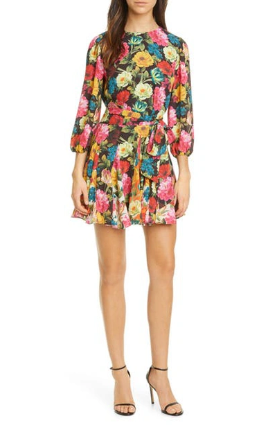 Shop Alice And Olivia Mina Floral Belted Minidress In Just Bloom-lg Blk/ Combo