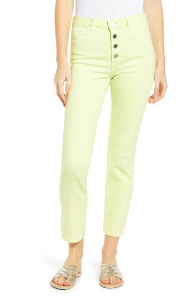 Shop Ag The Isabelle Button Fly High Waist Ankle Straight Leg Jeans In Hi White Citrus Mist