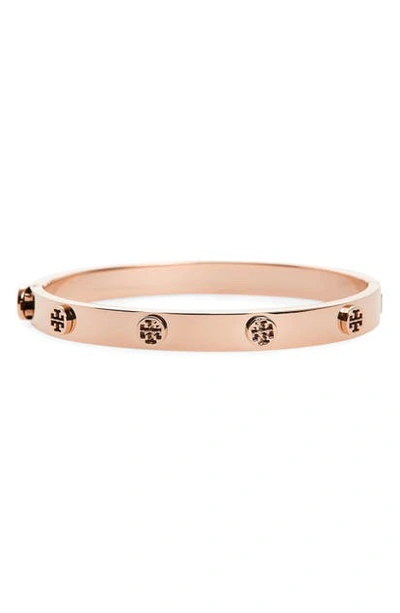 Shop Tory Burch Logo Stud Bangle In Rose Gold