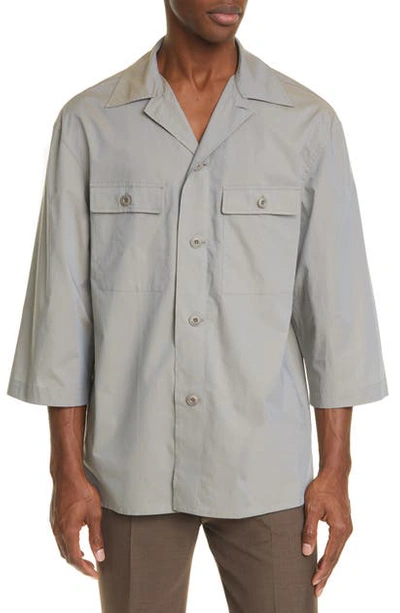 Shop Lemaire Tropical Cotton Poplin Short Sleeve Button-up Shirt In Grey