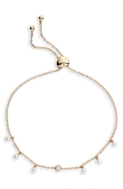 Shop Ef Collection Diamond & Pearl Bolo Bracelet In Yellow Gold/ Pearl