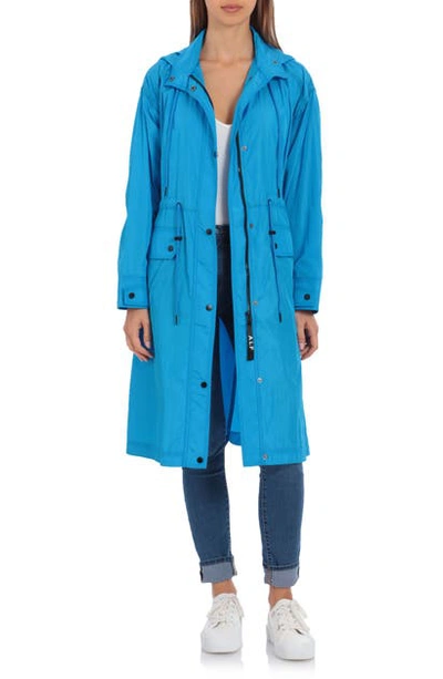 Shop Avec Les Filles Water Resistant Raincoat With Removable Hood In Aqua