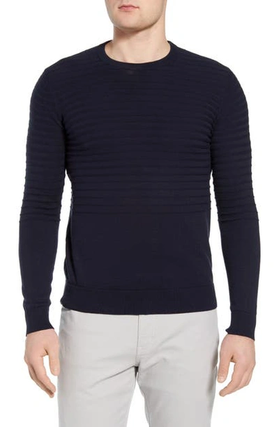 Shop Bugatchi Stripe Cotton Crewneck Sweater In Navy