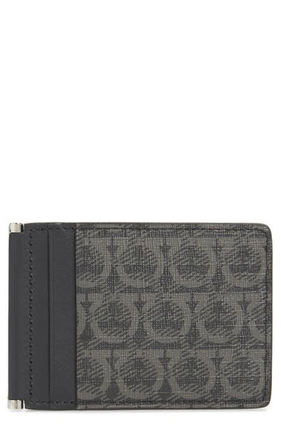 Shop Ferragamo Revival Folding Card Case In Black / Grey / Red