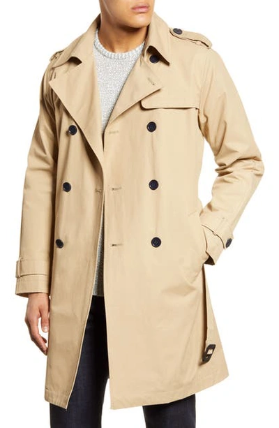 Shop Vince Camuto Double Breasted Belted Trench Coat In Beige