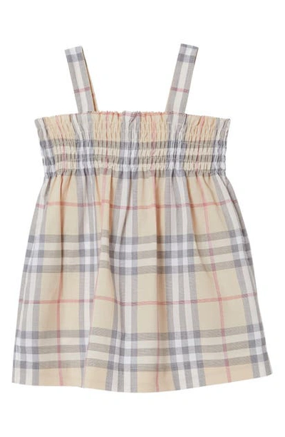 Shop Burberry Smocked Dress In Pale Stone Check