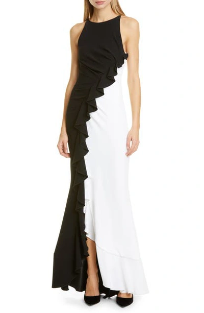 Shop Talbot Runhof Ruffle Bi-color Gown In Black