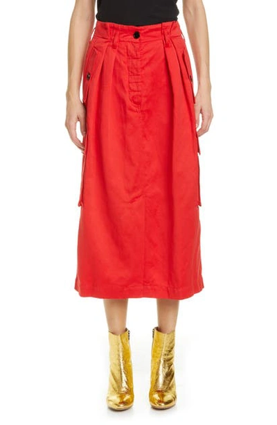 Shop Dries Van Noten Savannah Cotton & Wool Midi Cargo Skirt In Red