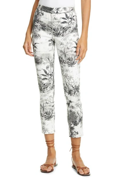 Shop Adam Lippes Palm Print Stretch Twill Ankle Cigarette Pants In Palm Ivory/ Black