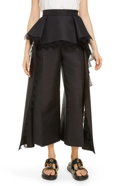 Shop Alexander Mcqueen Lace Trim Peplum Cotton & Silk Culottes In Black