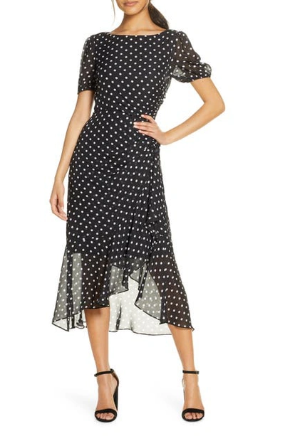 Shop Julia Jordan Dot Print Chiffon Dress In Black/ White