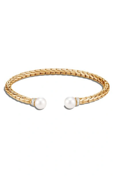 Shop John Hardy Classic Chain Slim 18k Gold Flex Cuff In Gold/diamond