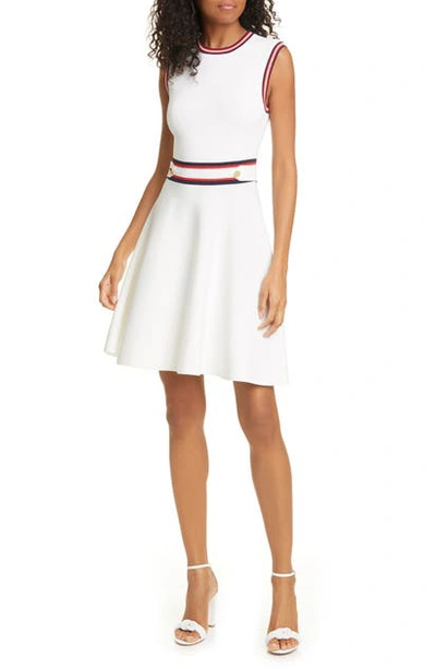 Shop Ted Baker Apryll Contrast Stripe Sleeveless Fit & Flare Dress In Ivory
