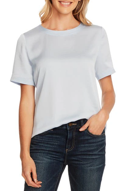 Shop Vince Camuto Short Sleeve Hammered Satin Blouse In Blue Bird