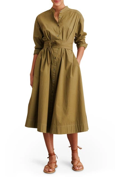 Shop Alex Mill Long Sleeve Midi Shirtdress In Military Olive