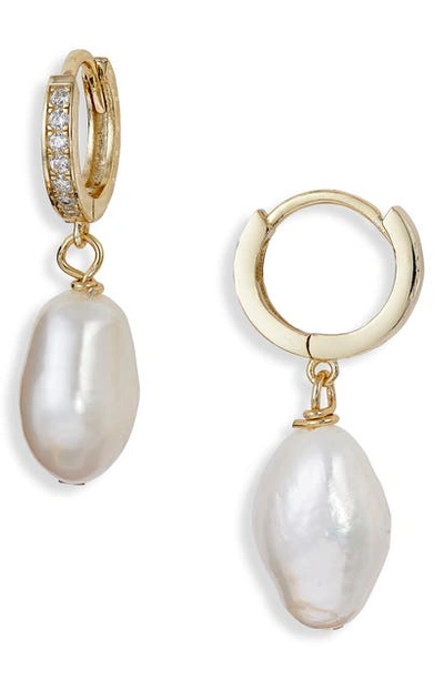 Shop Argento Vivo Genuine Pearl & Cubic Zirconia Huggie Hoop Drop Earrings In Gold