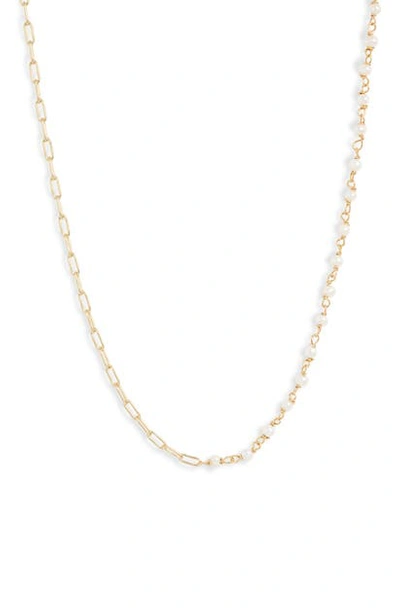 Shop Argento Vivo Half Pearl Station Necklace In Gold