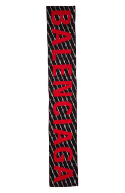 Shop Balenciaga Bb Licence Macro Scarf In Black/ Red