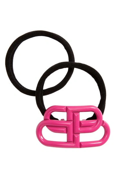 Shop Balenciaga Set Of 2 Bb Logo Hair Bands In Fuchsia