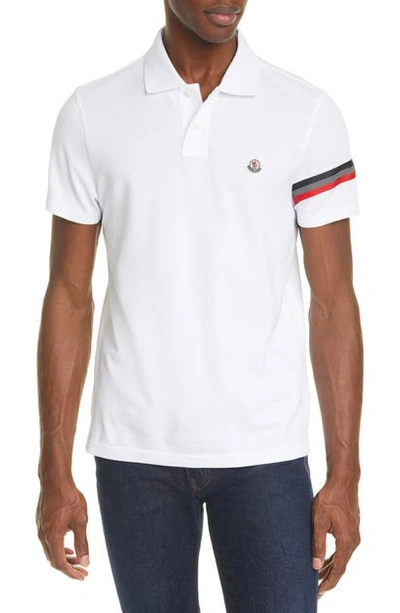 Shop Moncler White Short Sleeve Pique Polo