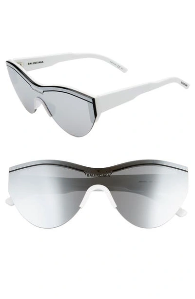 Shop Balenciaga 99mm Shield Sunglasses In White/ Silver