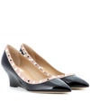Valentino 'rockstud' Patent Leather Wedge Pumps In Eero