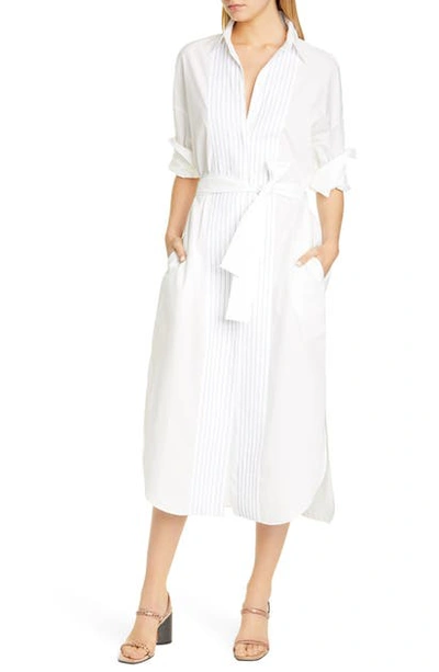 Shop Brunello Cucinelli Monili Bib Long Sleeve Poplin Shirtdress In White