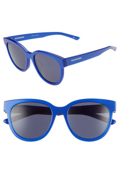 Shop Balenciaga 54mm Round Cat Eye Sunglasses In Blue/ Blue