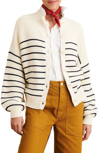 Shop Alex Mill Stripe Button Back Sweater In Ivory/ Dark Navy