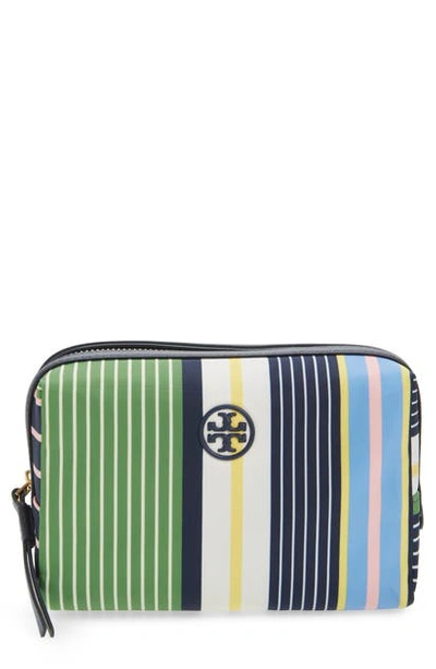 Shop Tory Burch Small Perry Stripe Cosmetics Case In Field Day Stripe