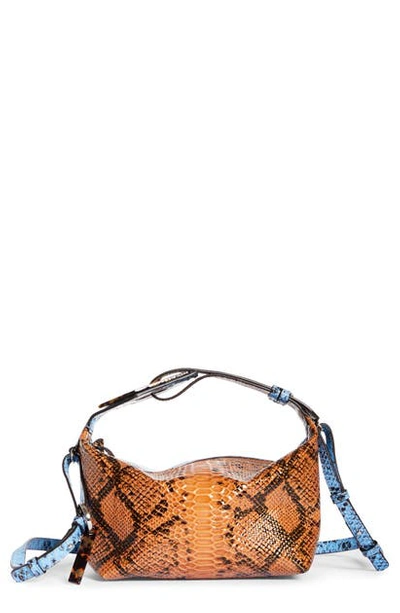 Shop Ganni Slouchy Snake Embossed Leather Crossbody Bag In Brunnera Blue